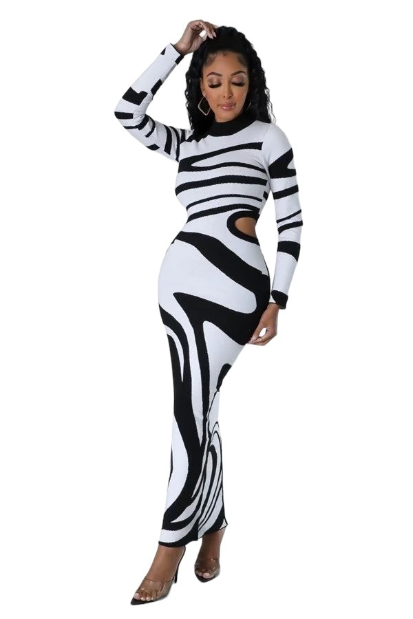 black and white knit maxi dress Solaris Strapless Contrast Knit Maxi Dress / Black/White | MESHKI