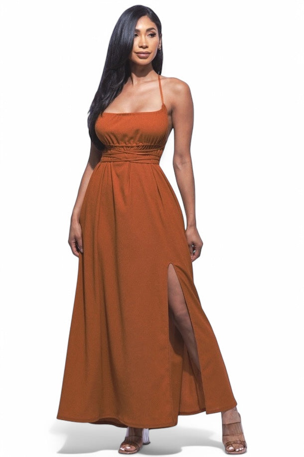 Side Slit Maxi Dress Rust / M