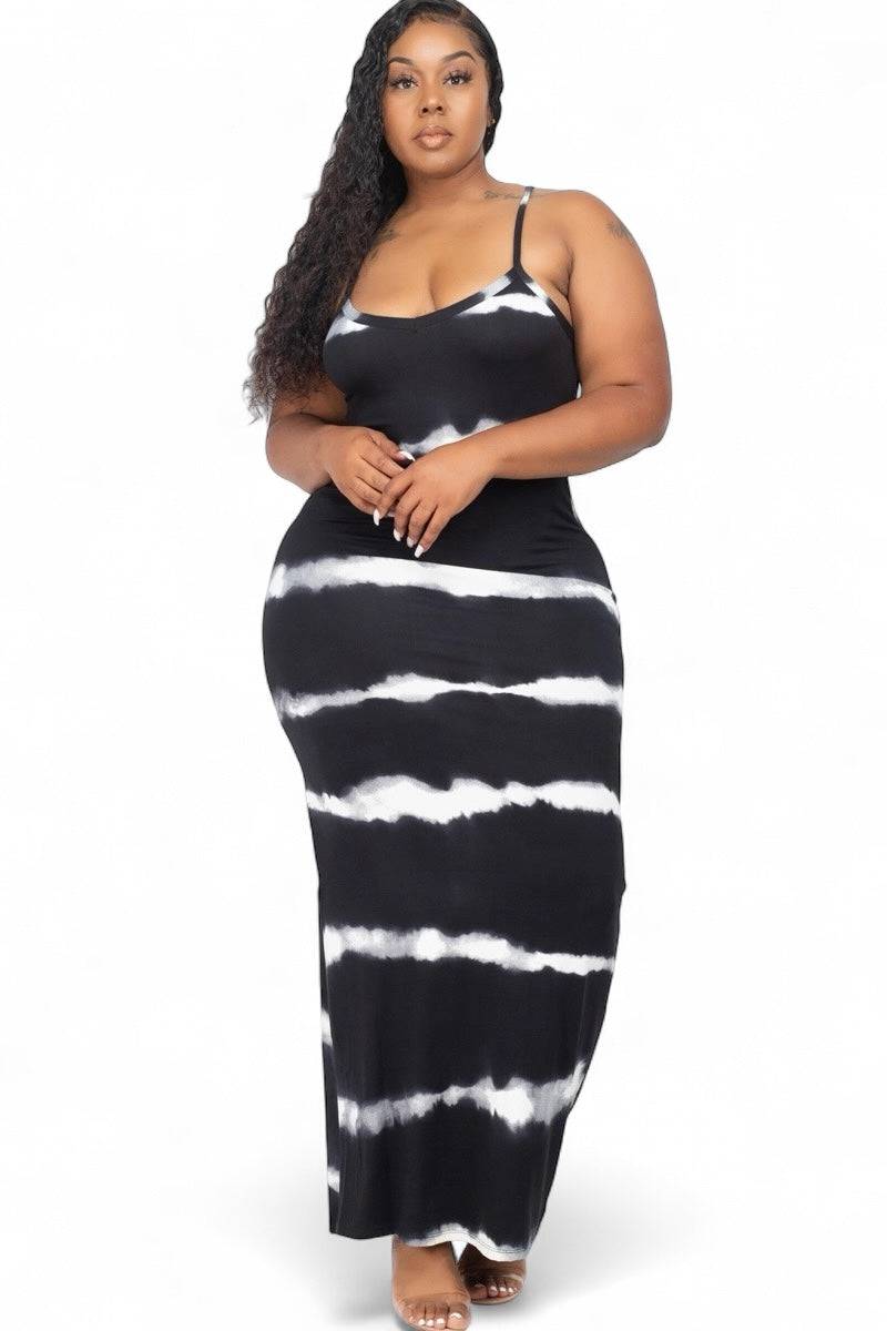 black and white tie dye maxi dress Carlina Tie Dye Maxi Dress - Black/White
