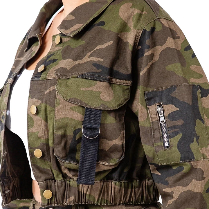 a close up of a person wearing a camouflage jacket