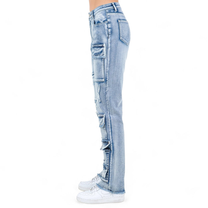 a woman wearing a pair of blue jeans