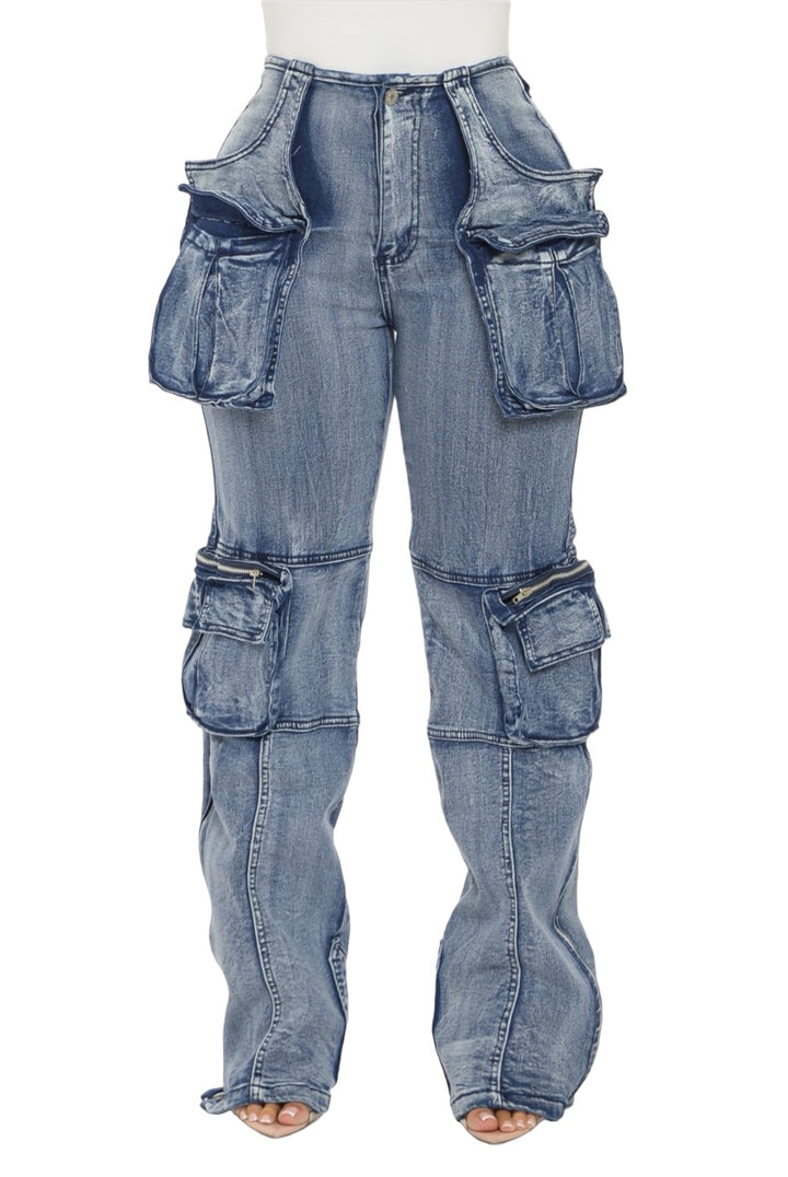 a woman wearing a pair of blue jeans