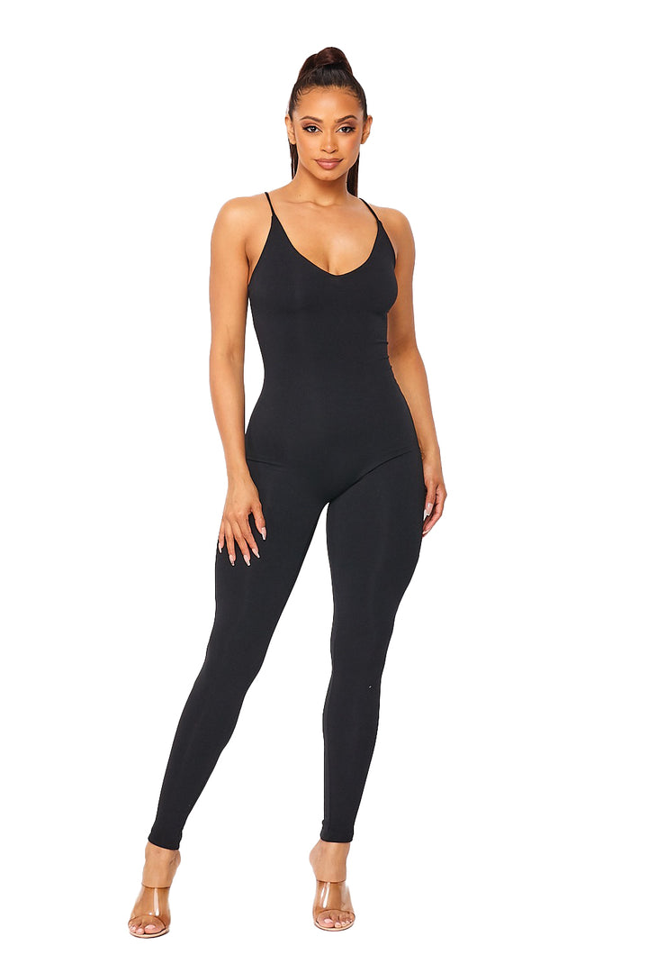 a woman in a black bodysuit