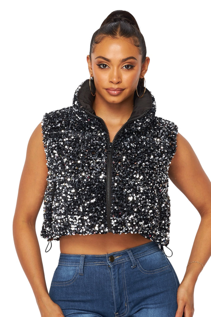 Sequin Velvet Puffer Vest