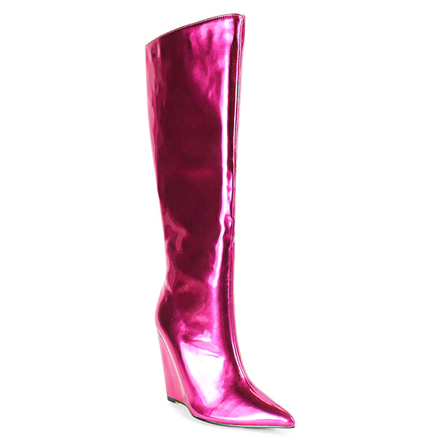 a pair of pink boots on a white background