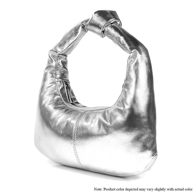 a metallic purse is shown on a white background
