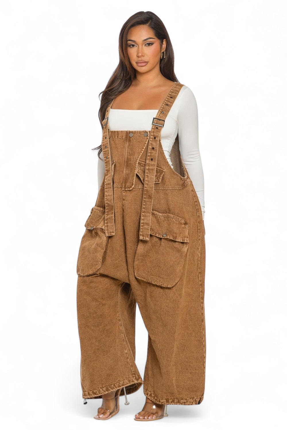 Acid wash orrange outlet tab overalls