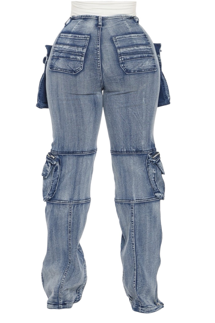the back of a woman's jeans pants