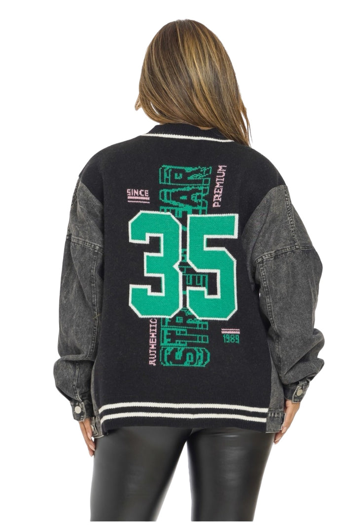 a woman wearing a jacket with the number twenty twenty twenty twenty twenty twenty twenty twenty