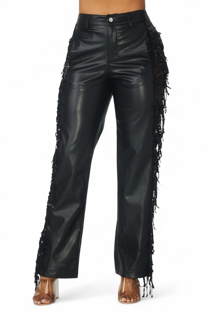Shimmer Lane Vegan Leather Fringe Pants