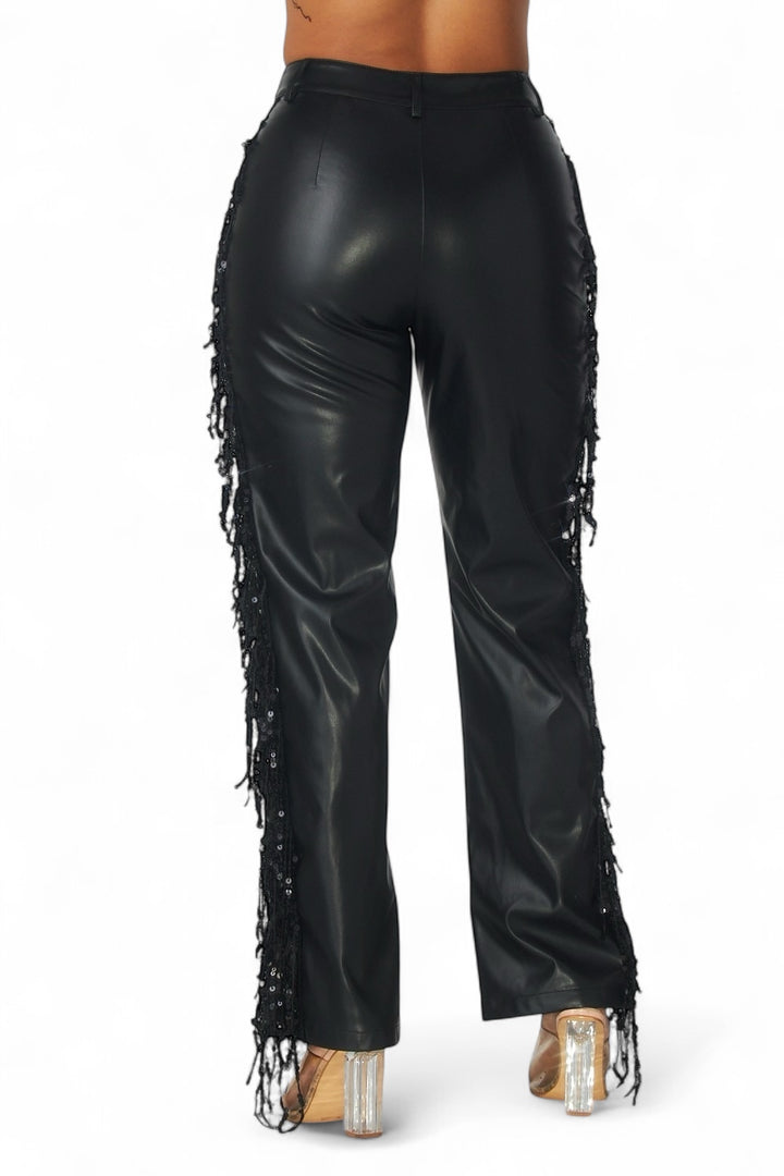 Shimmer Lane Vegan Leather Fringe Pants