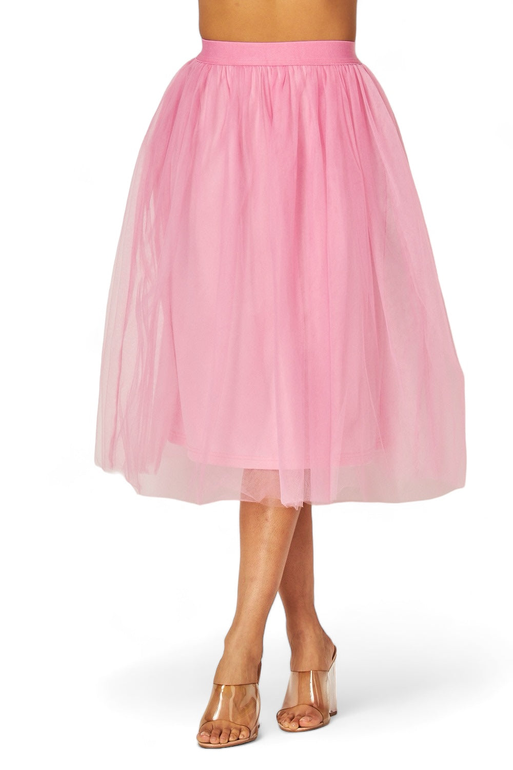 Pink Tulle Sheer Midi Skirt Mauve Pink Tiered Mesh Tulle Flouncy