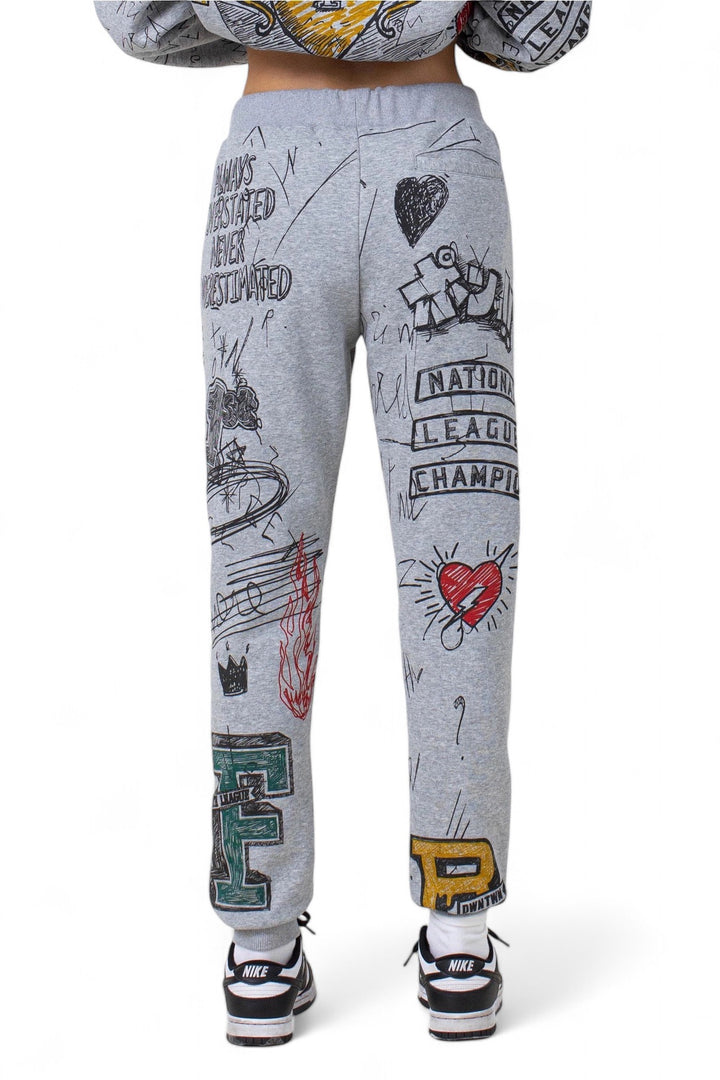 Back view of Allover Doodling Joggers featuring bold graphics