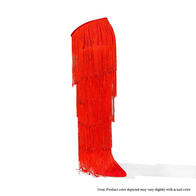 a tall red object with fringes on it