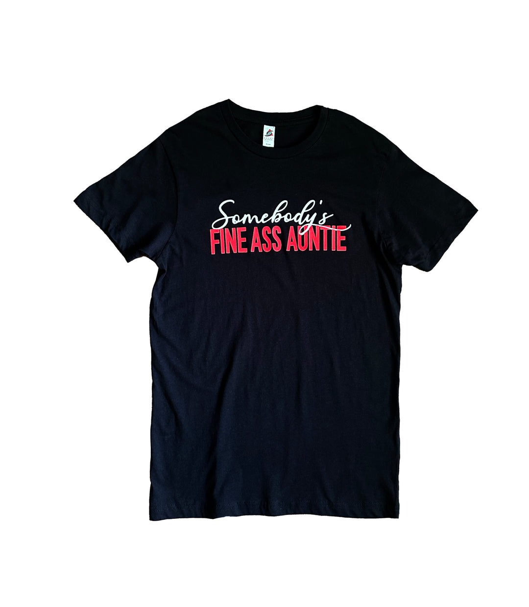 a black t - shirt with pink writing on it
