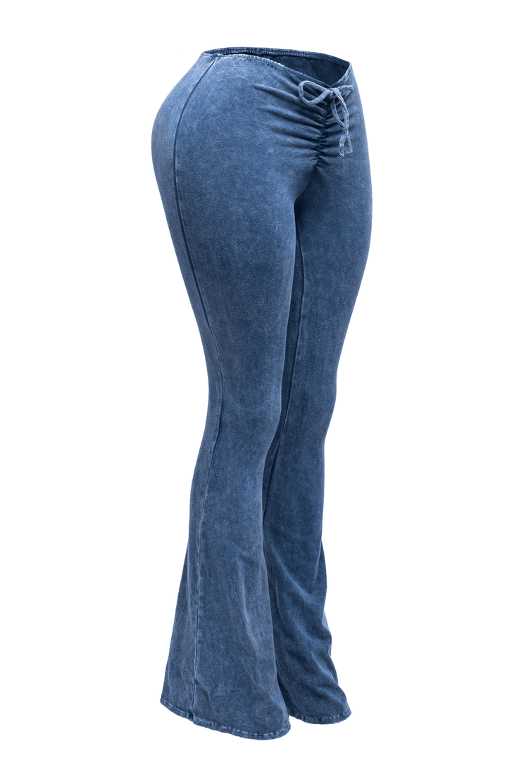 Mineral Washed Ruched Rise Flare Pant
