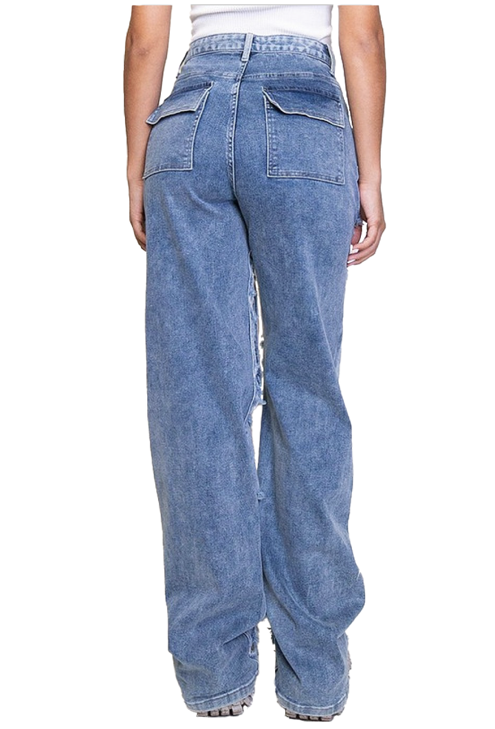 a woman wearing a pair of blue jeans