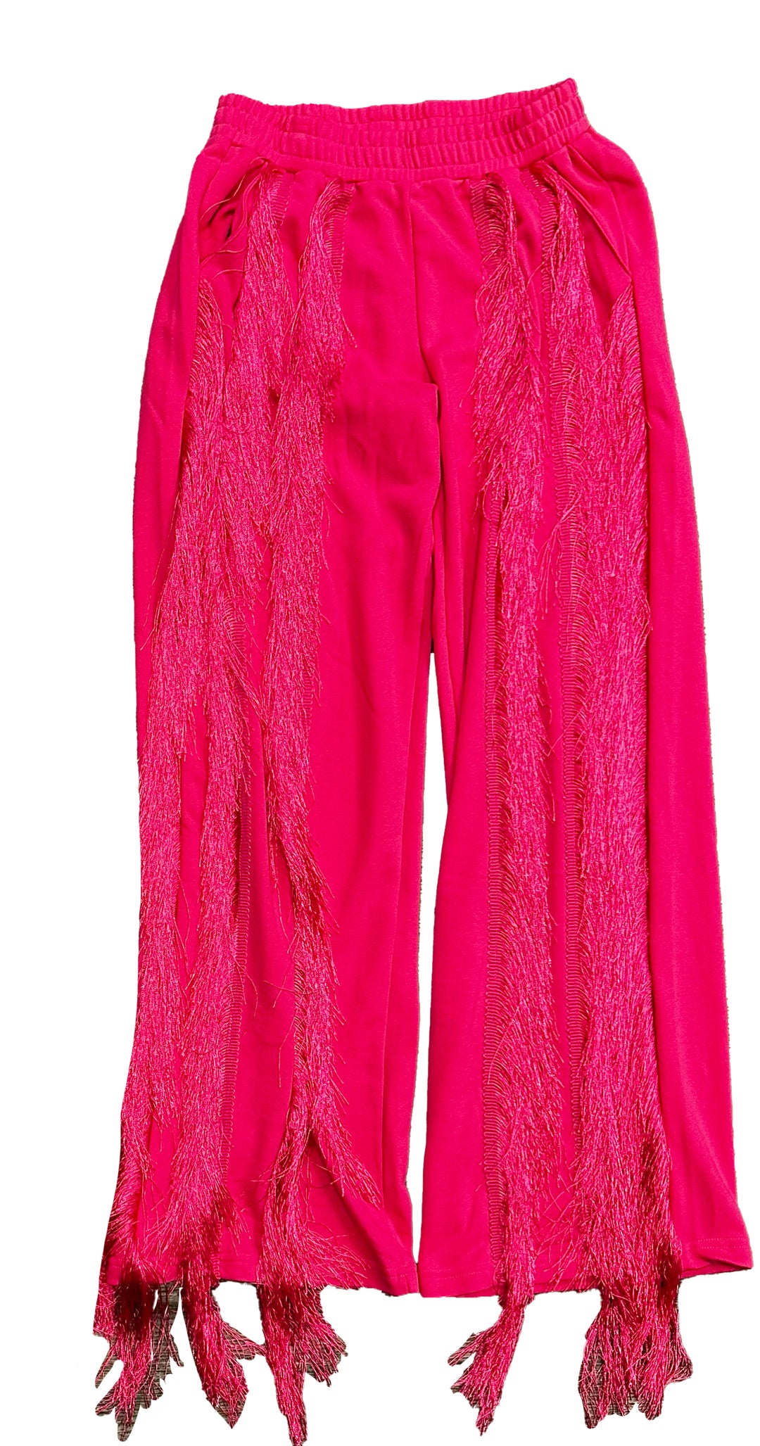 a pair of pink pants with fringes on them