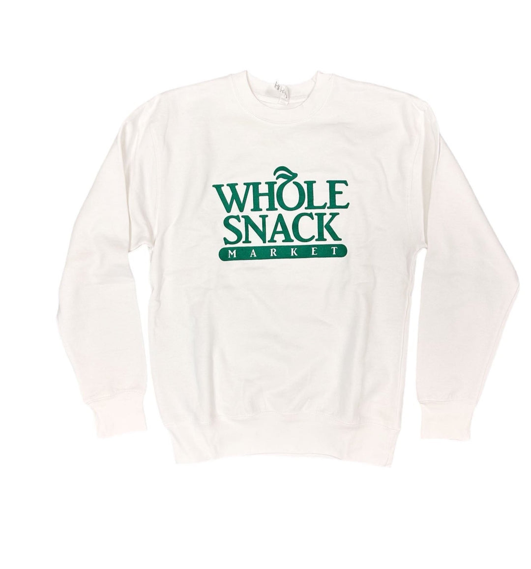a white sweatshirt with the words whole snack on it