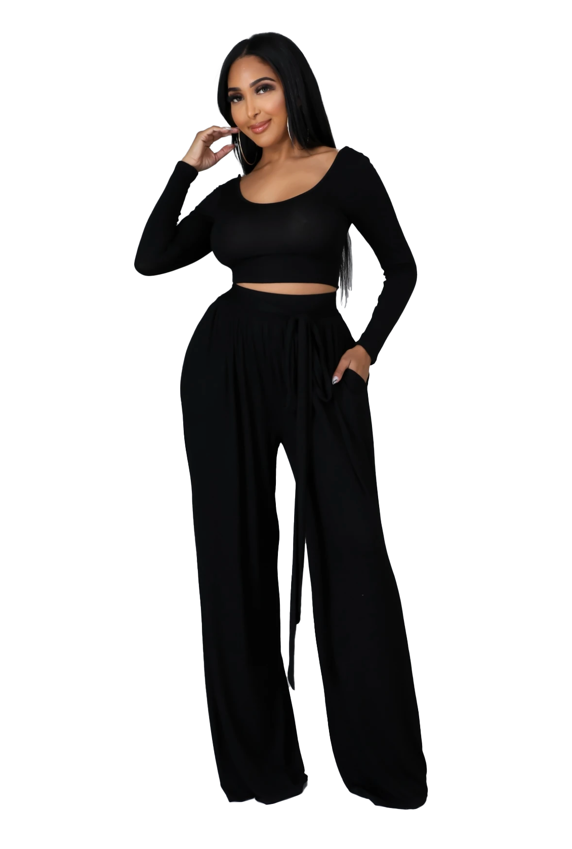 2 PC Cropped Top High Waisted Palazzo Pants Set - The House of Stylez XL 2 PC Cropped Top High Waisted Palazzo Pants Set - The House of Stylez XL