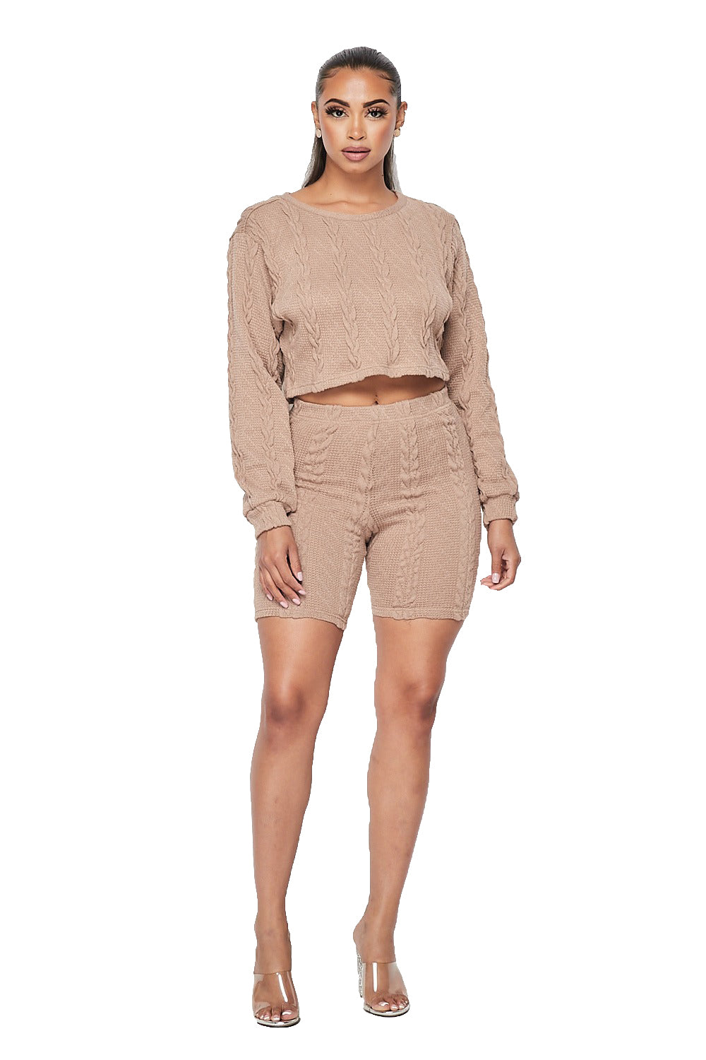 Knit 2PC Cropped Short Set The House of Stylez
