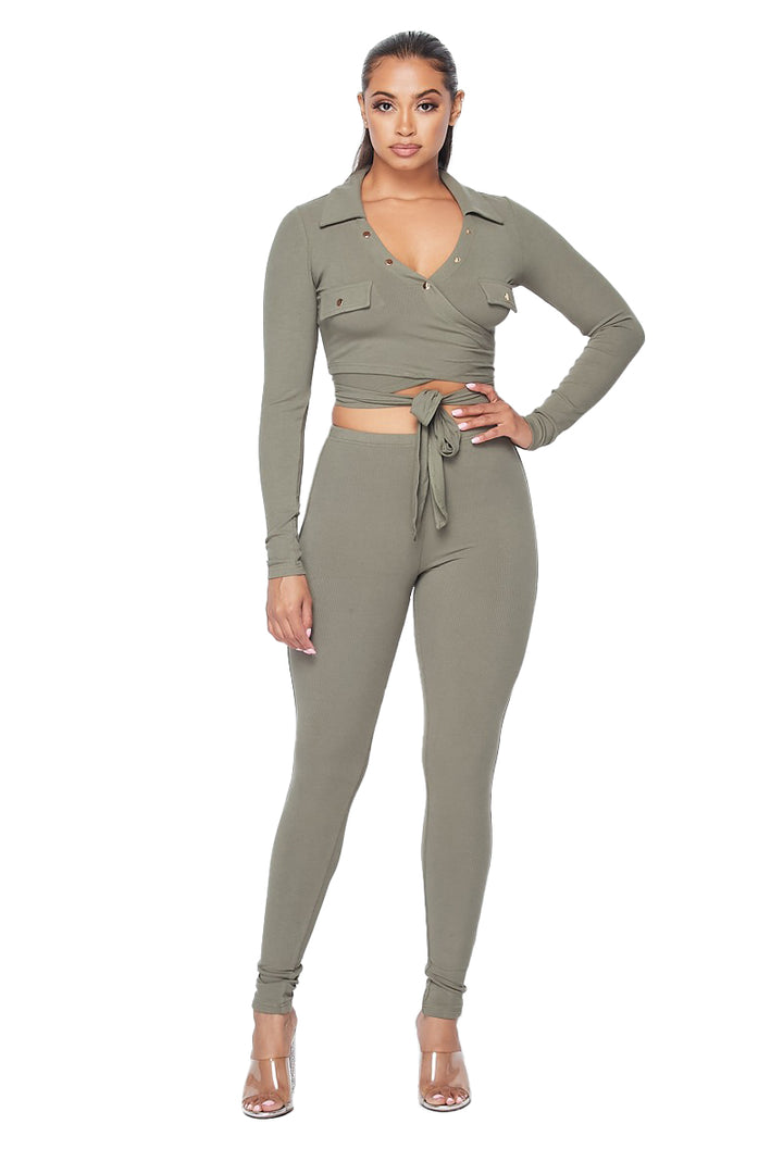 V-neck Wrap Around 2 pc Set Highlight