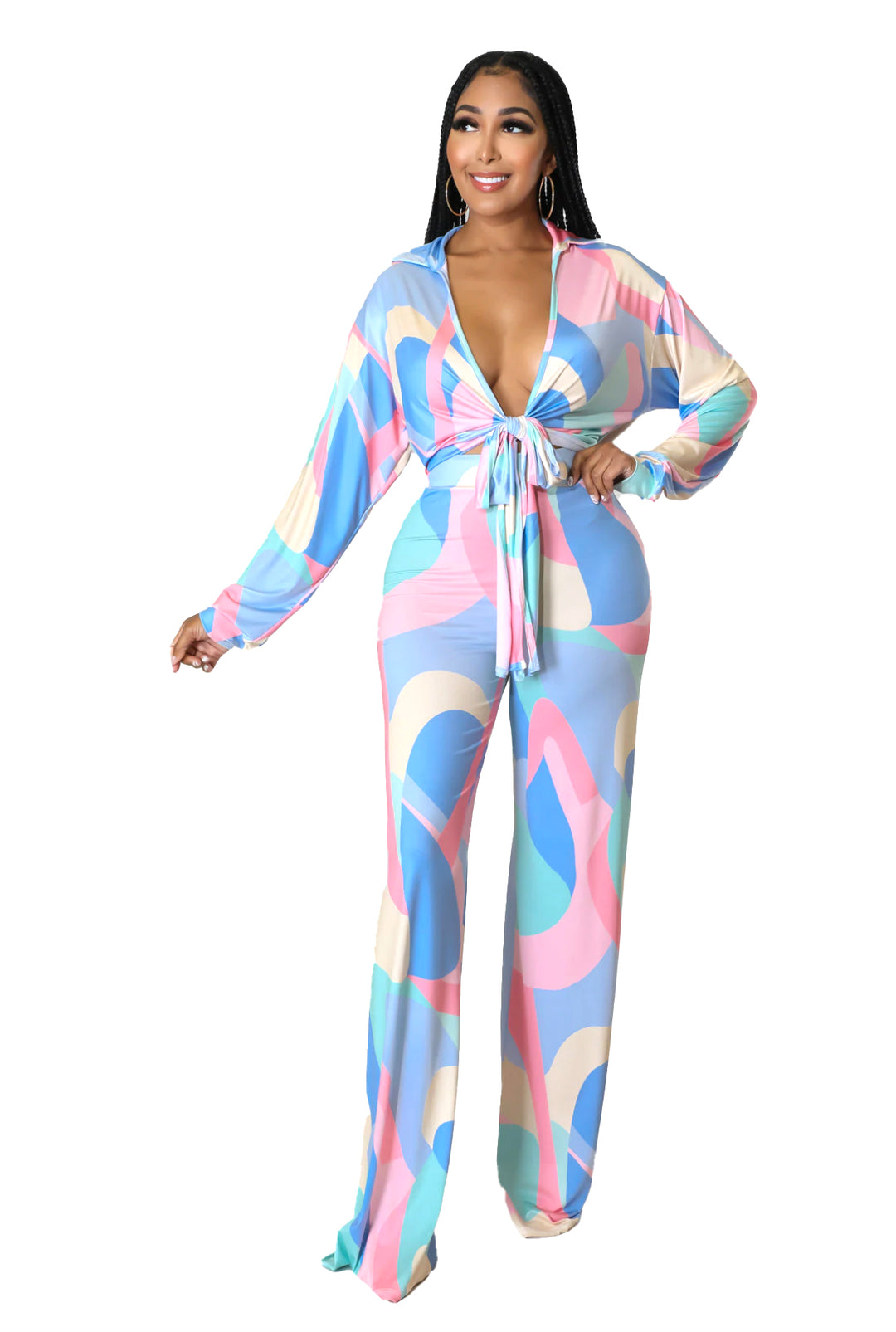 Two Piece Set: Blue/Pink/White Palazzo Pants {Tall Girl Friendly} Good Times