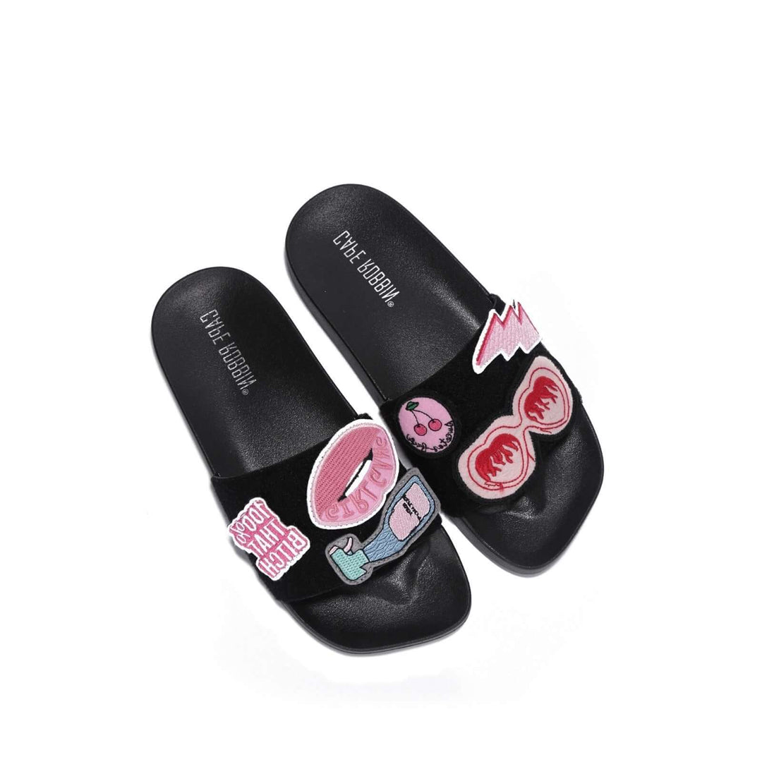 Slides with Removable Patches - Black Cape Robbin