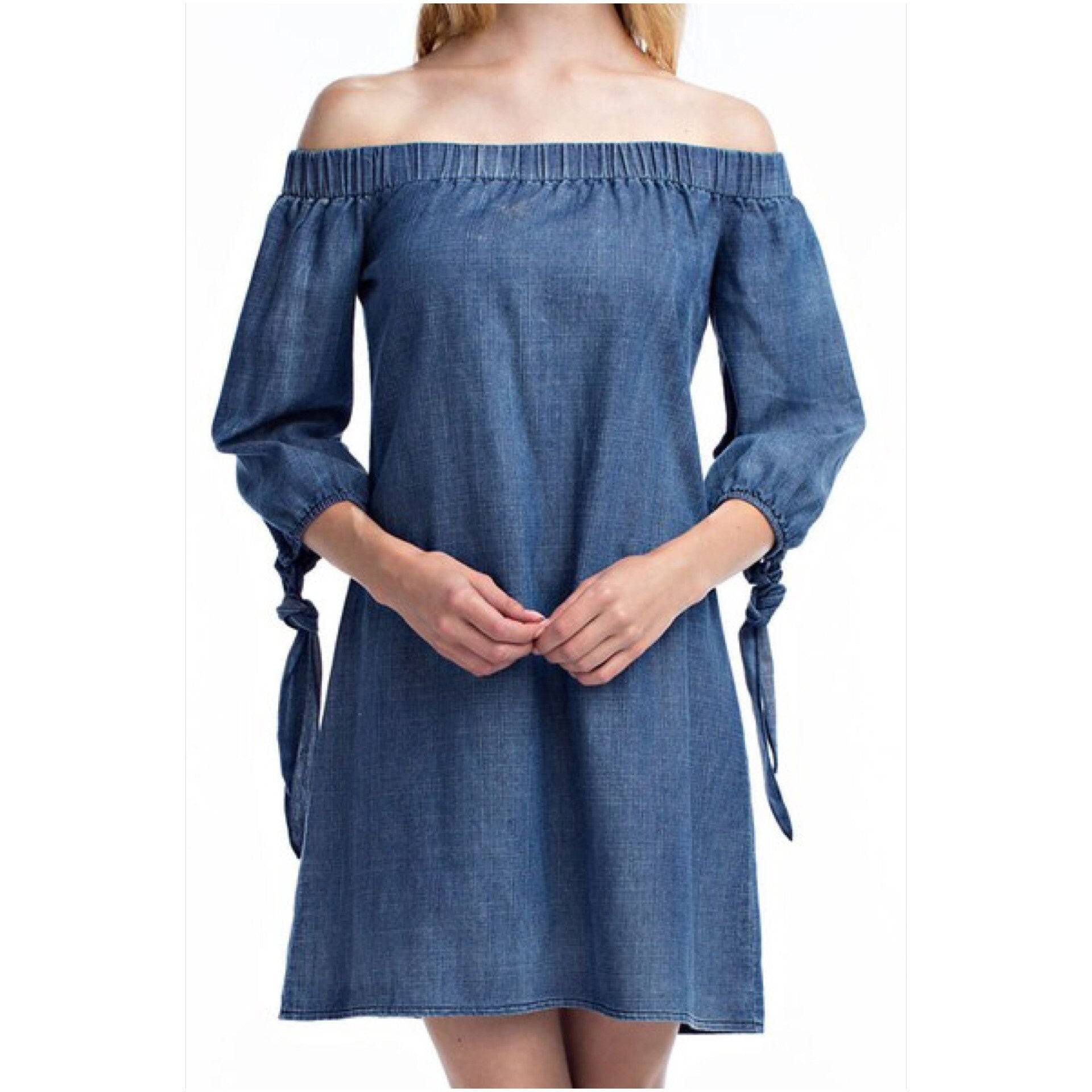 off the shoulder denim dress Denim Off The Shoulder Dress – The House of Stylez