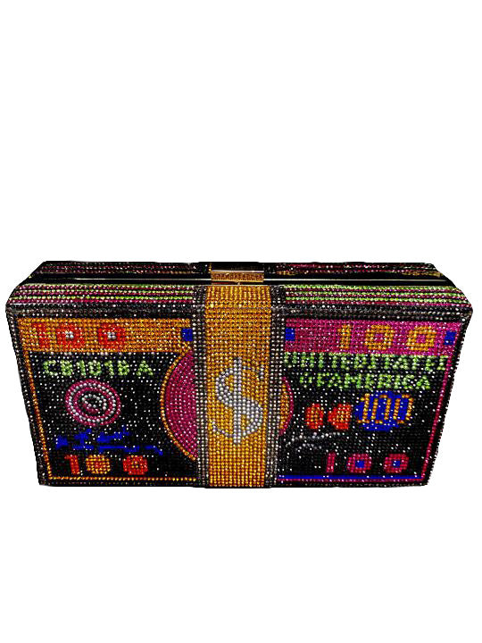 Bling Money Bag Clutch/Crossbody -Black Multi Liliana