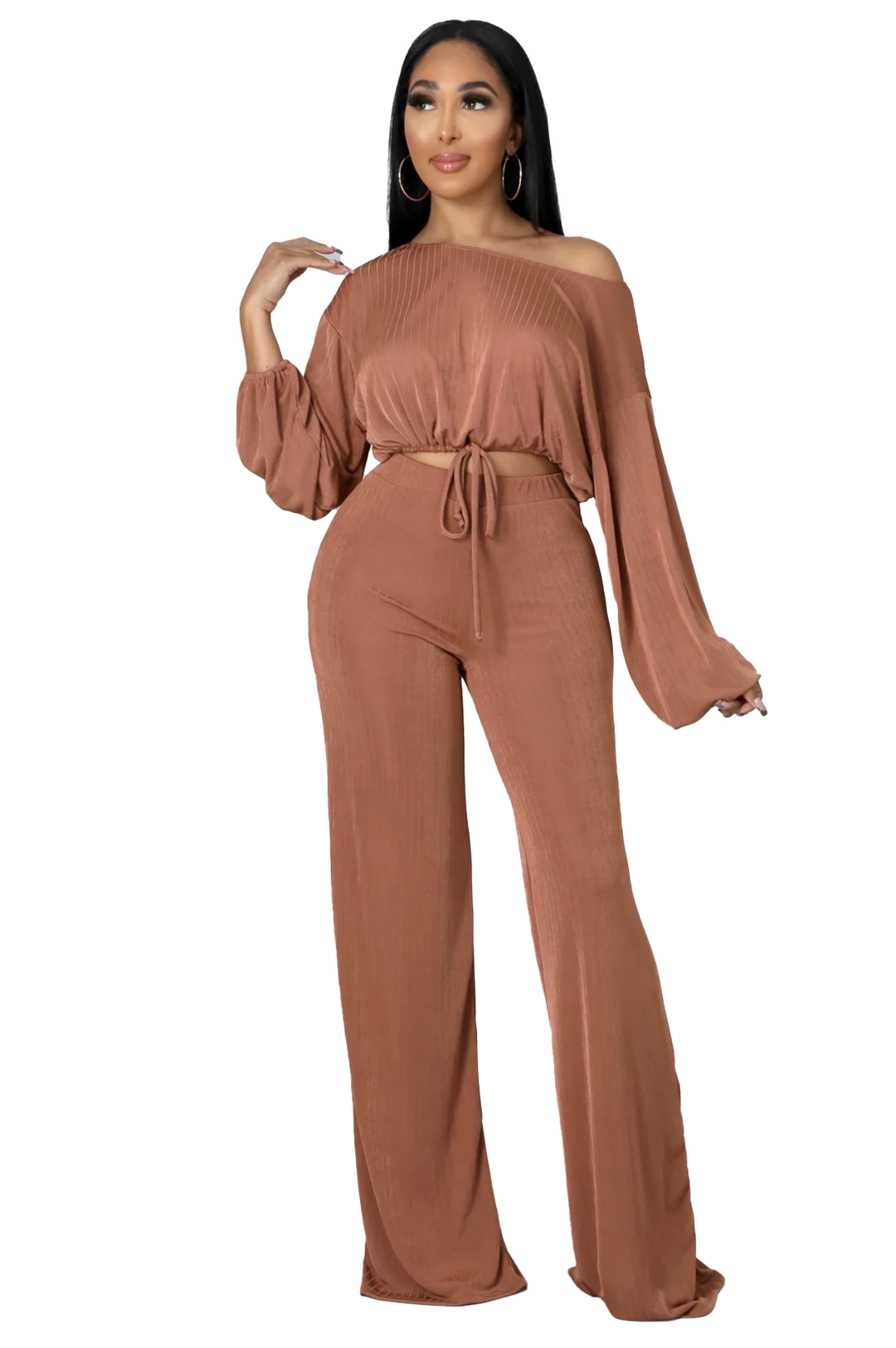 2 PC Cropped Drawstring Top & Wide Leg Pants Set - CoCo    {Tall Girl Friendly} Good Times