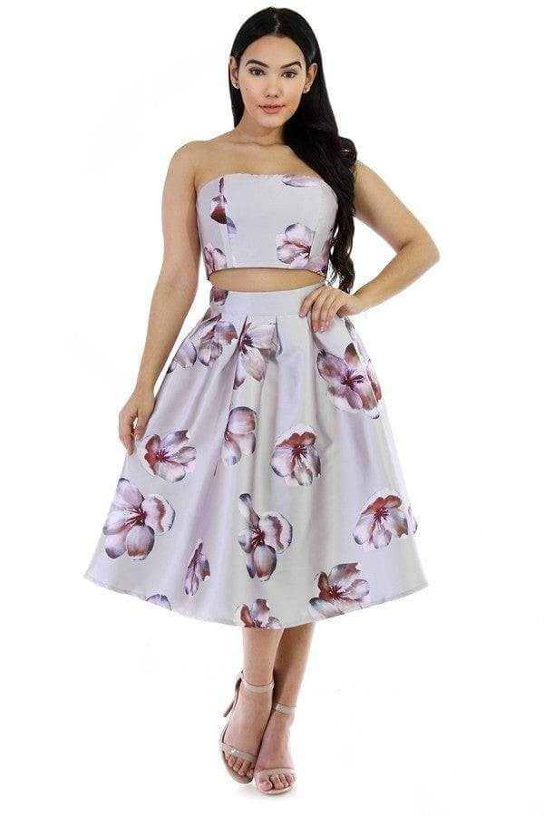 Good Times 2 Piece Tube Top Floral Skirt Set Medium