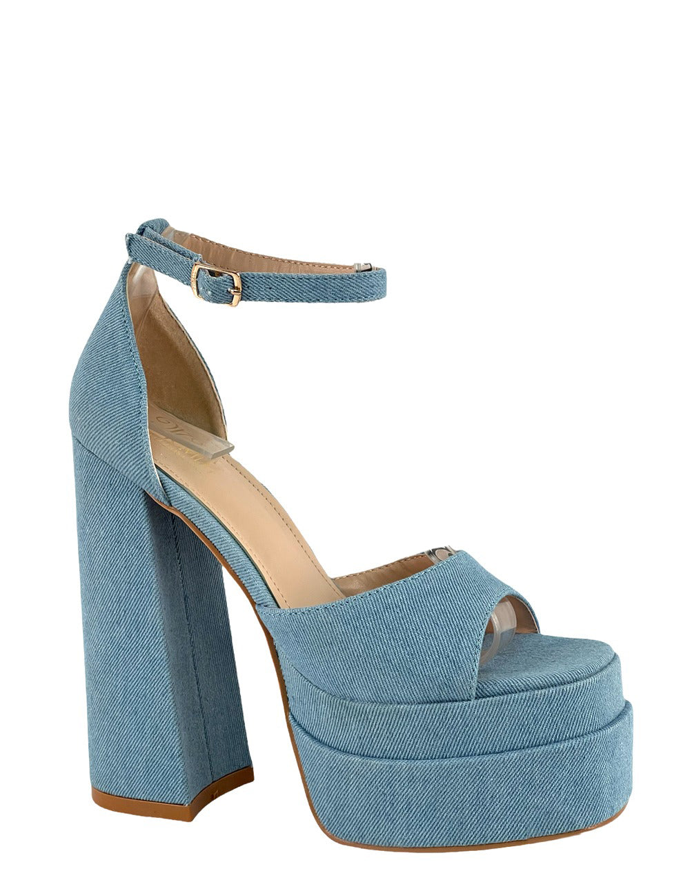 a pair of blue high heeled shoes