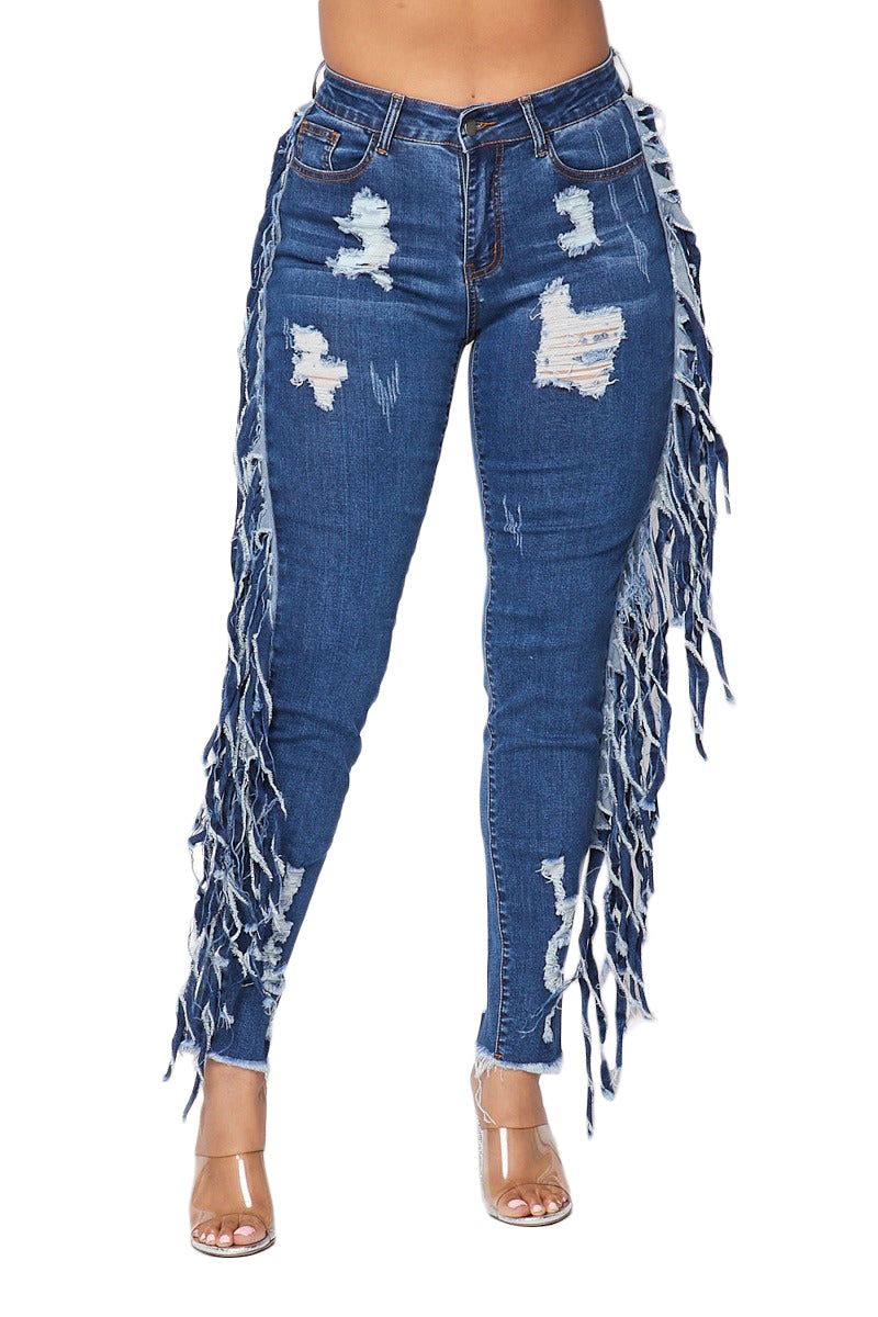 Distressed Fringe Jeans - Denim Vibrant