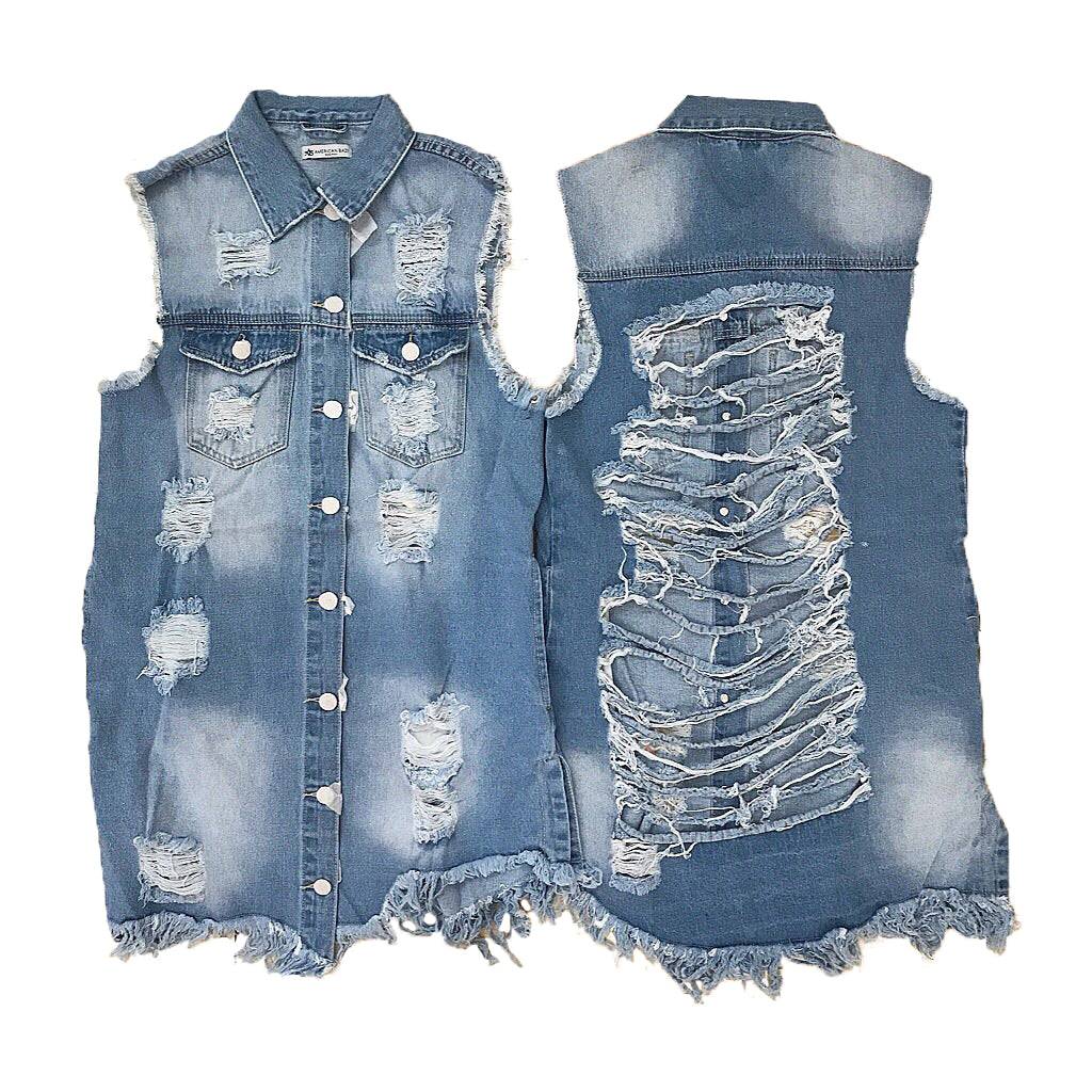 Long Distressed Denim Vest – The House of Stylez - Main Image