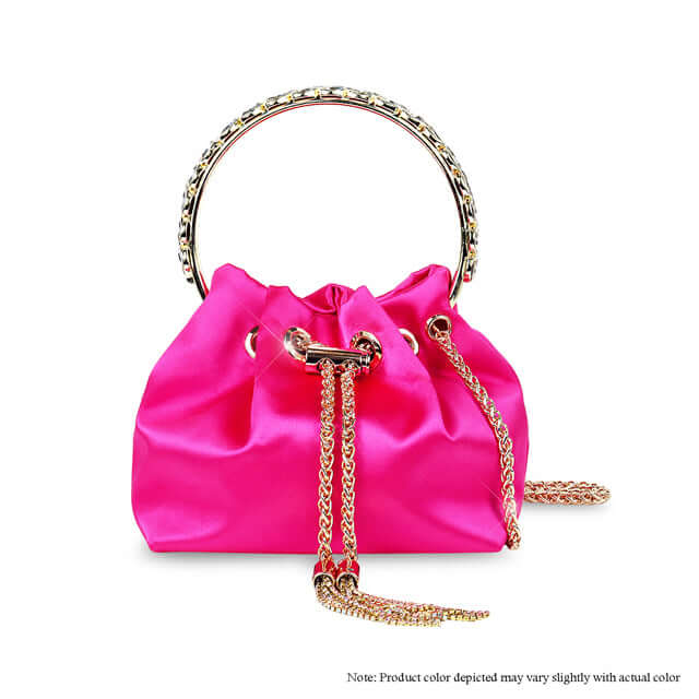 a pink purse with a chain around it