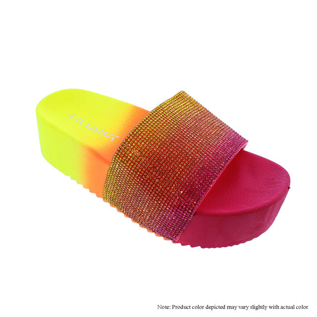 Ombre Bling Slides - Fuchsia/Orange/Yellow Liliana