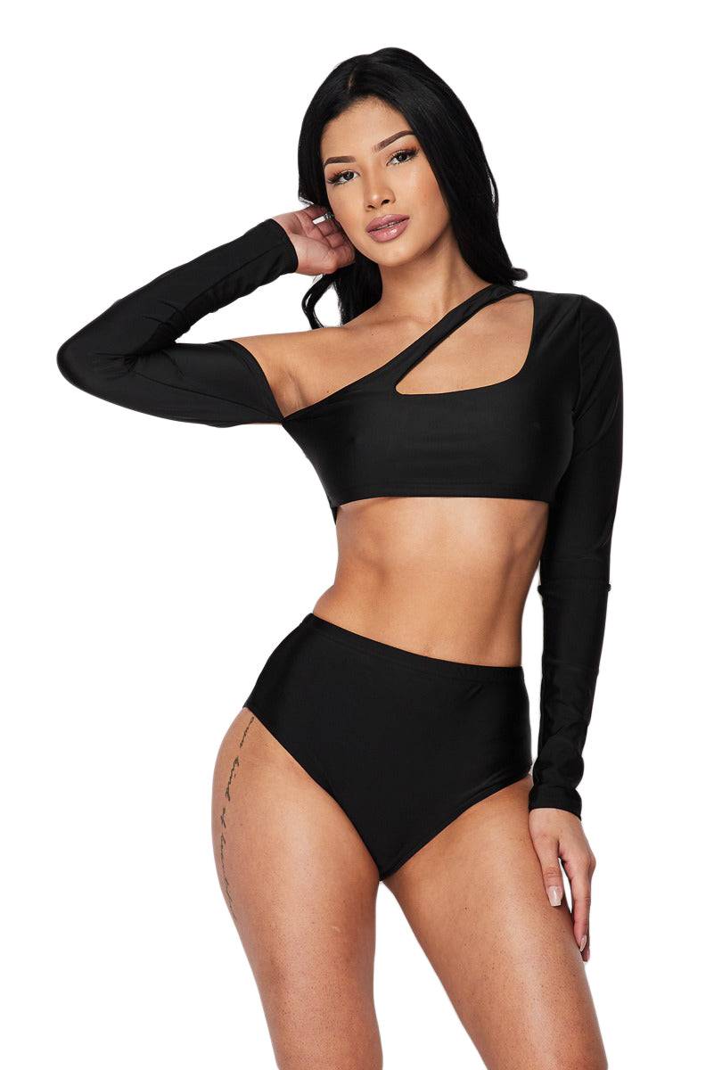 Two Piece Long Sleeve Tankini - Black The House of Stylez