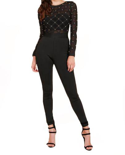 Studded Mesh Bandage Jumpsuit The House of Stylez