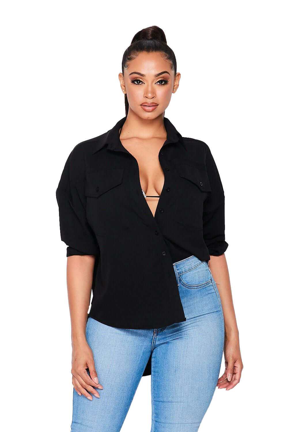 Hi Lo Bottom Up Shirt-Black The House of Stylez