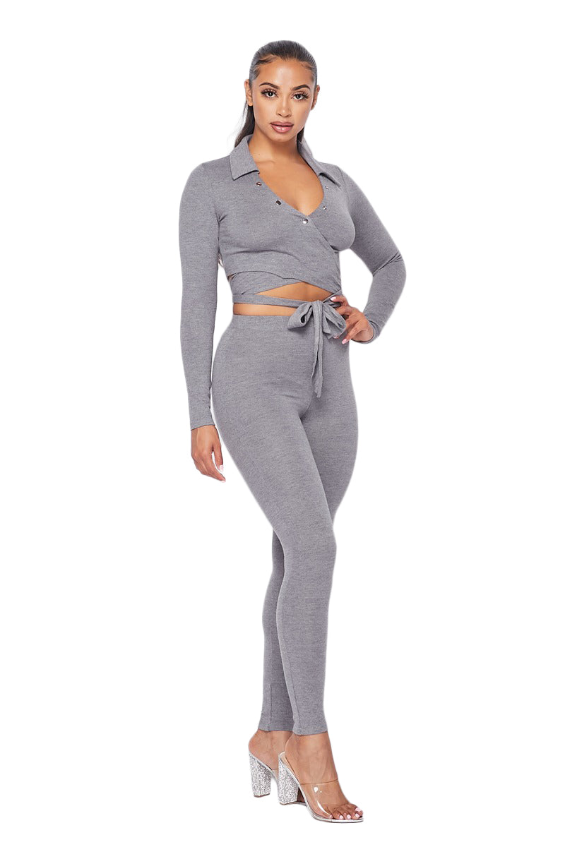 2 pc Knit Wrap Top Legging Set Highlight