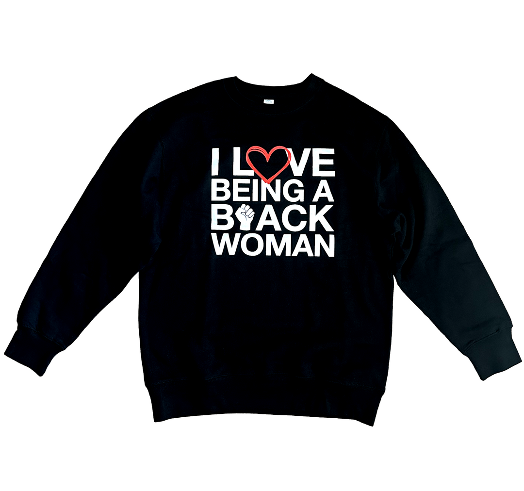 a black sweatshirt with the words i love being a back woman