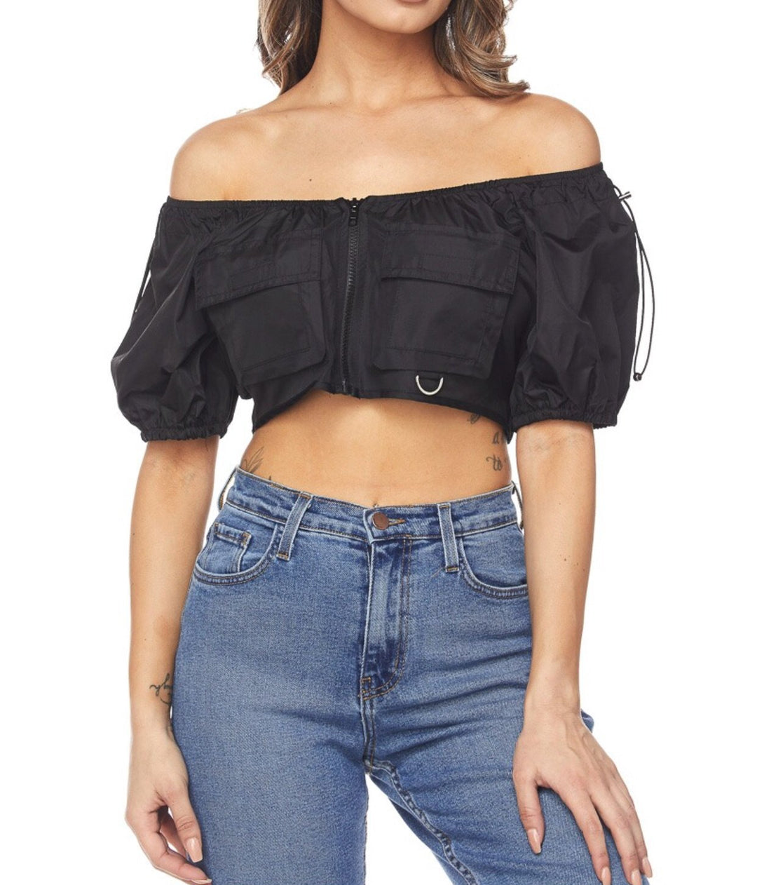 Off the Shoulder Cropped Top - Black Hot & Delicious