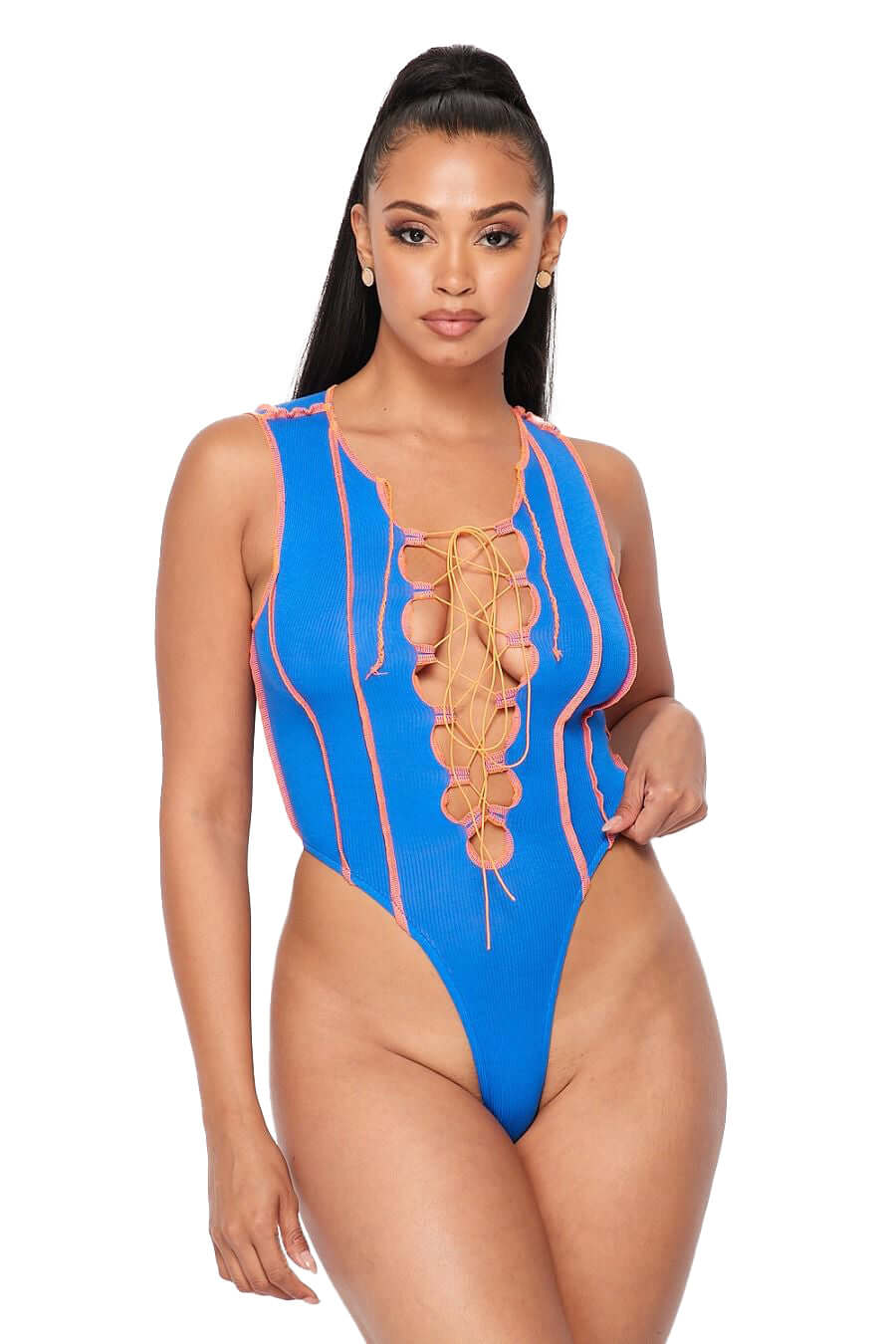 Laced Up Tank Bodysuit- {Royal Blue/Orange} Hot & Delicious
