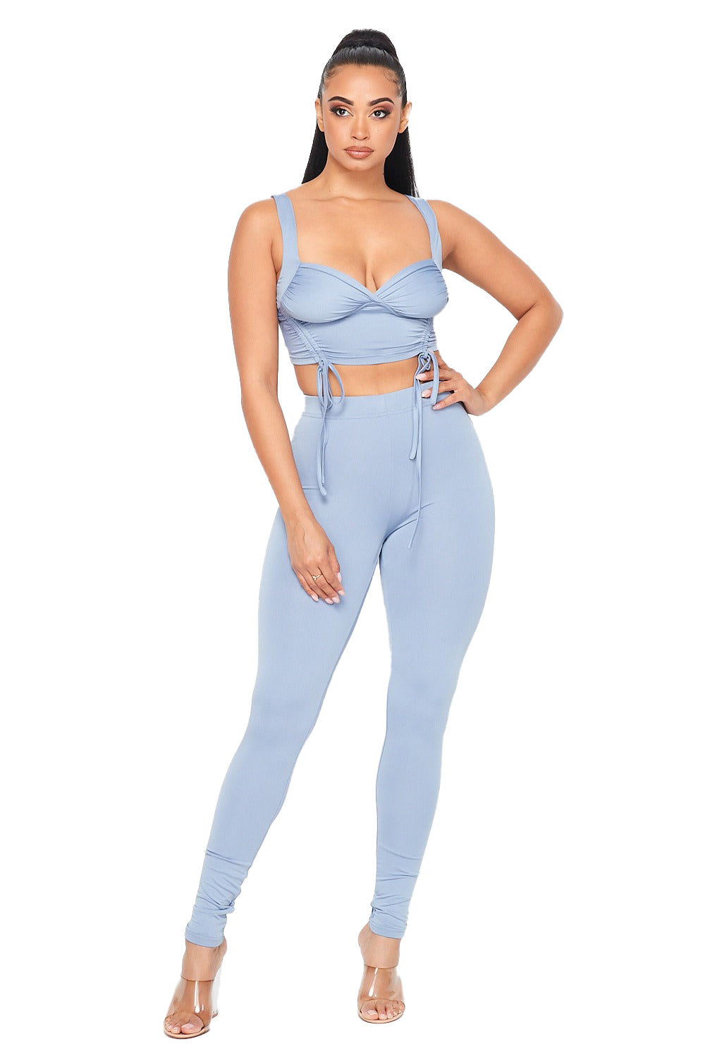 2 PC Ruched Crop Tank Top Legging Set The House of Stylez