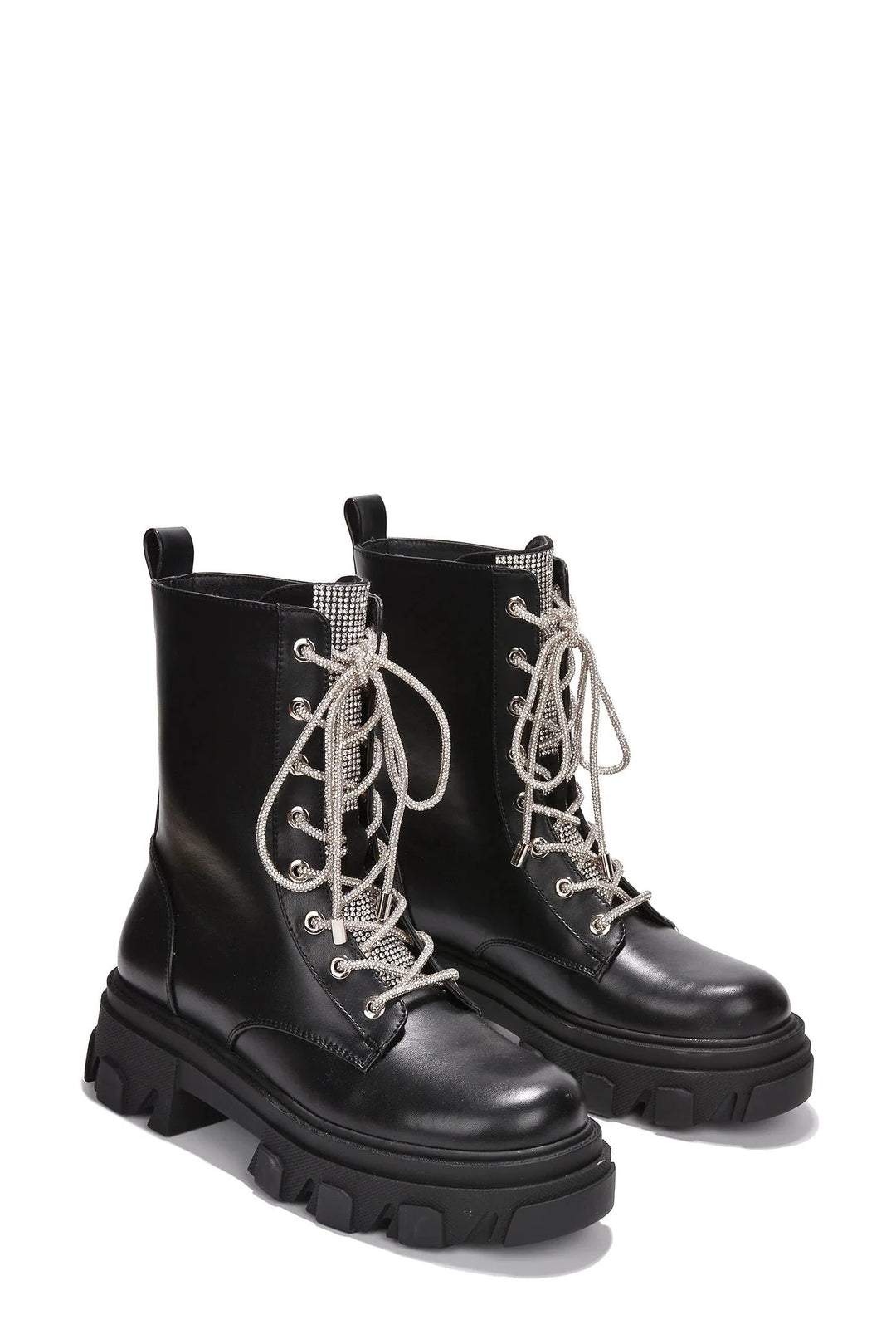 a pair of black boots with laces on them