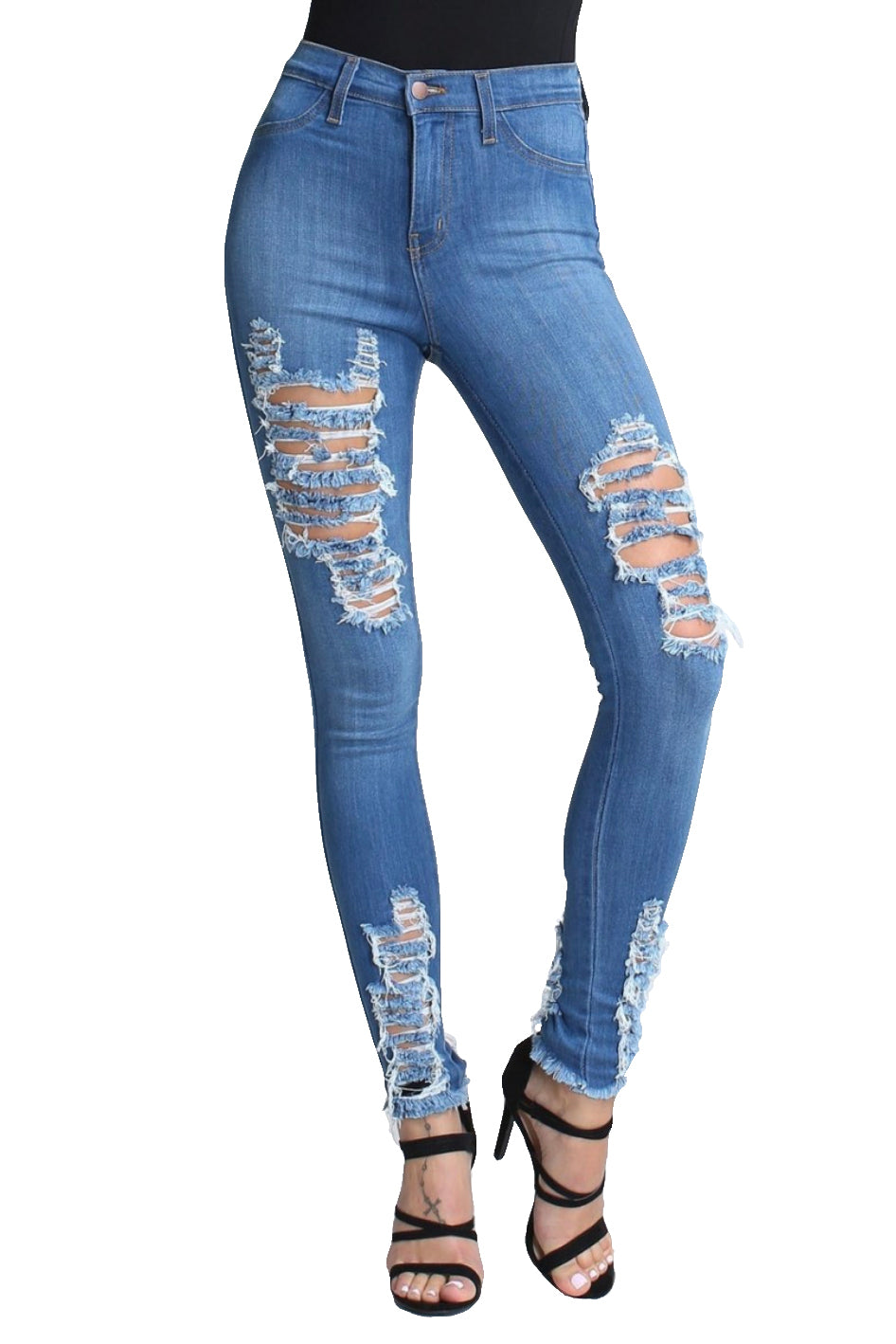 {{P1209}} Morgan Distressed Bottom Skinny Jeans Vibrant