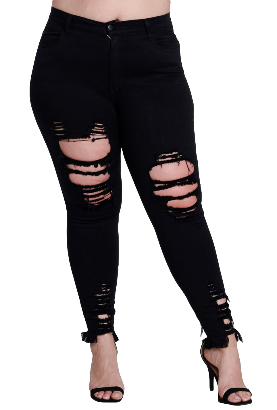 {{P1213}} Curvy Distressed Bottom Skinny Jeans Vibrant