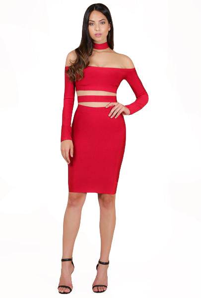 red bandage dresses RED CRYSTAL EMBELLISHED SPAGHETTI STRAP BANDAGE DRESS Dress Code Chic Official