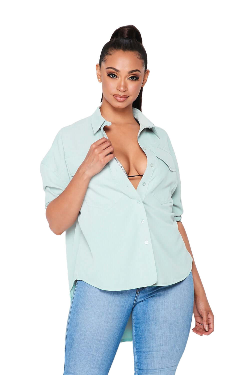 Hi Lo Bottom Up Shirt-Sage The House of Stylez